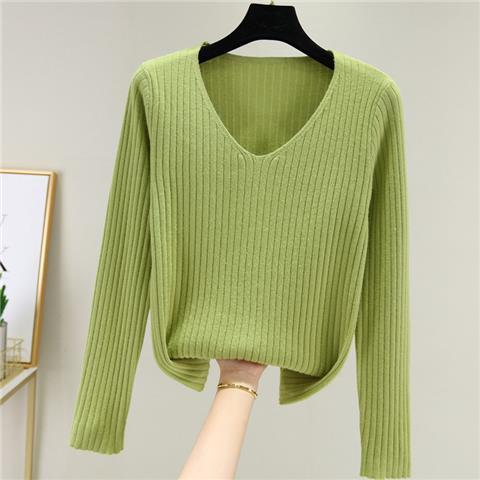 Spring New Long-Sleeved Bottoming Shirt Women's Inner V-neck Sweater Women's Loose Solid Color Top Short Autumn and Winter Sweater