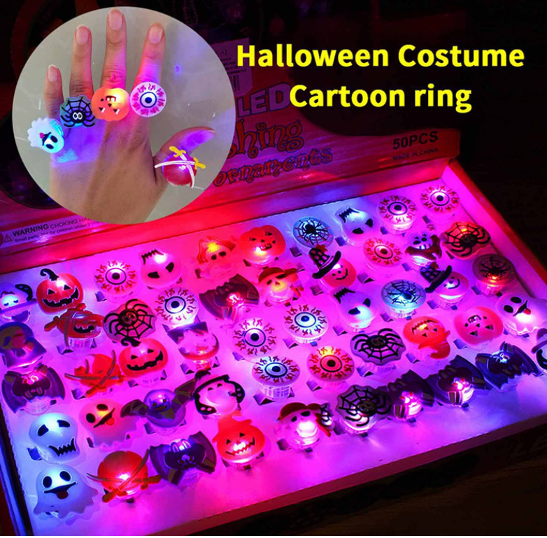 Factory Direct Sales Halloween Ring Flashing Finger Light Led Pumpkin Ghost Head Bracelet Necklace Children's Toy Gift