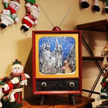 2017新款圣诞装饰品复古电视机圣诞飘雪音乐灯光场地布景道具摆件