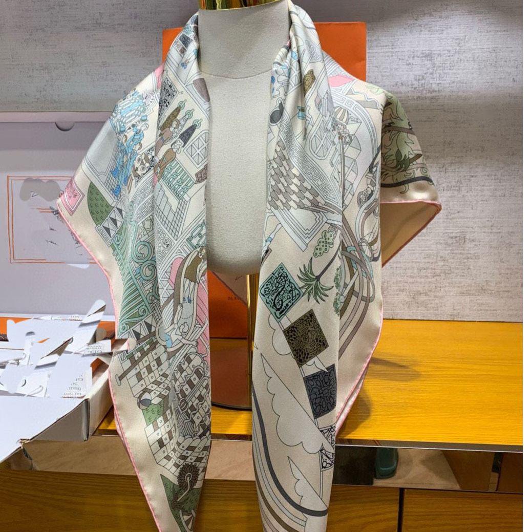 霓彩h家 100%斜纹真丝方巾丝巾 90*90cm 手工卷边有包装-阿里巴巴