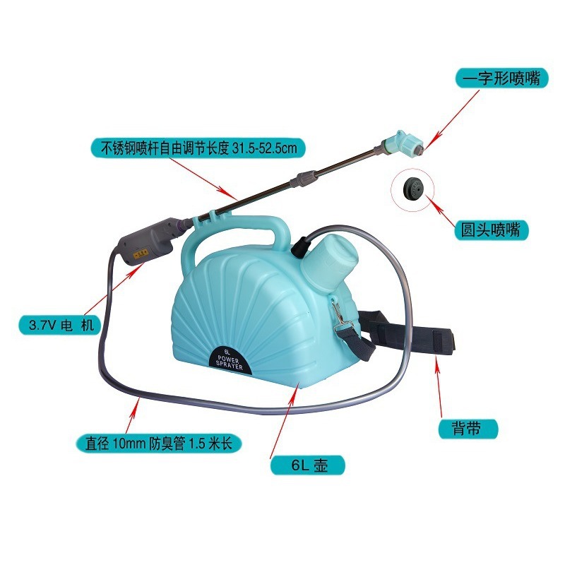 电动喷雾器农用高压消毒打药家用新款锂电池充电肩负式喷洒喷壶6L