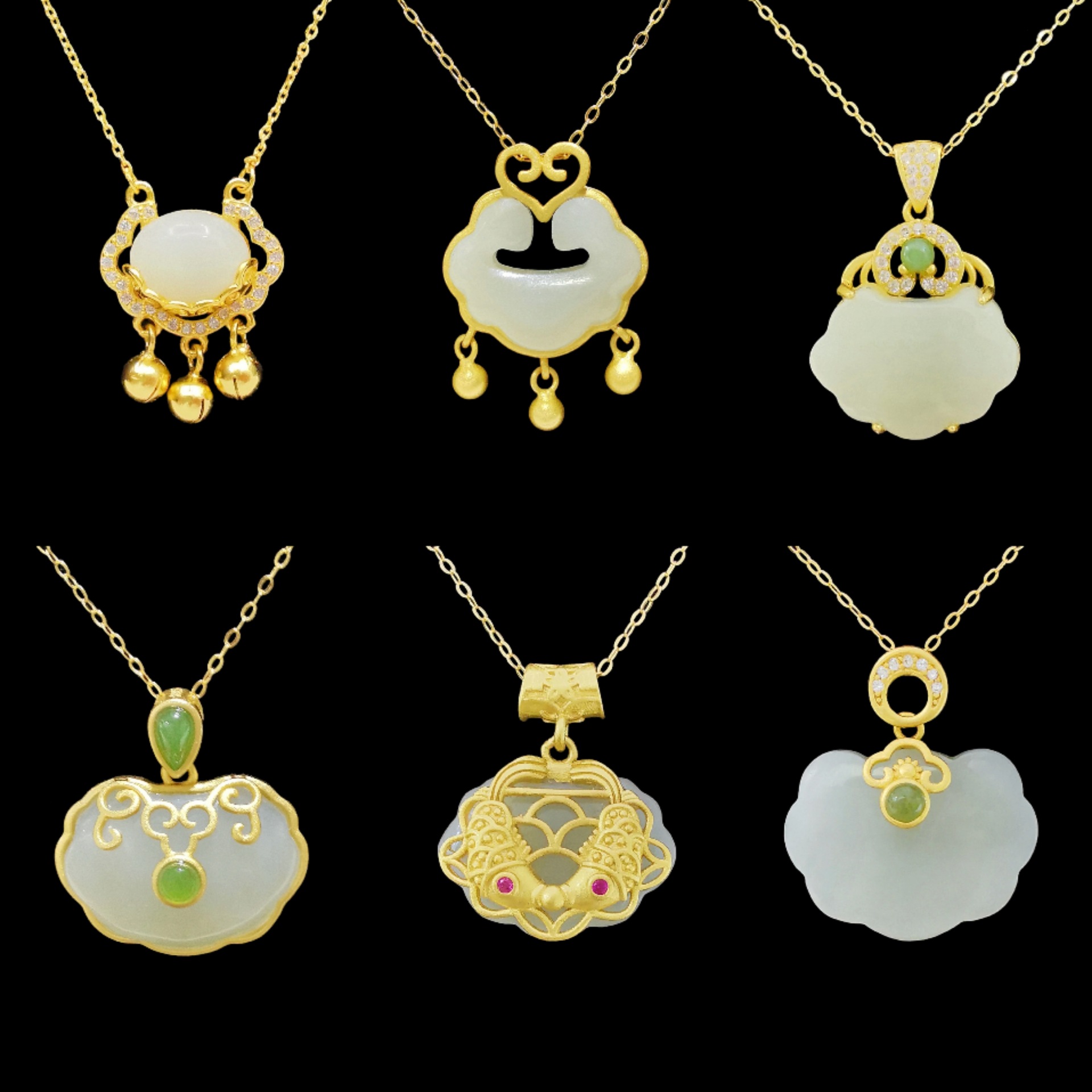 和田玉平安锁吊坠银镶玉长命锁项链白玉如意锁挂件玉器玉石金镶玉