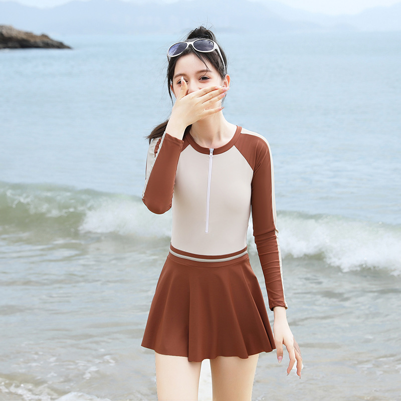 儿童泳衣女孩裙式长袖中大童2024新款连体专业女童游泳衣-阿里巴巴