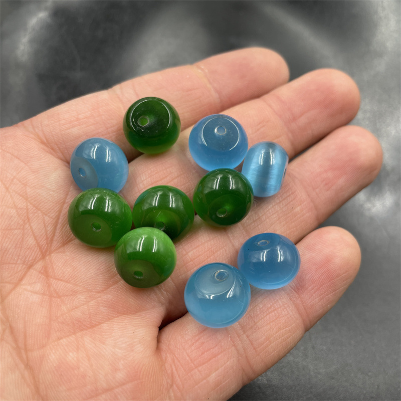平价玉器 优化蓝色猫眼石算盘珠 祖母绿猫眼石老型珠 平安扣珠子