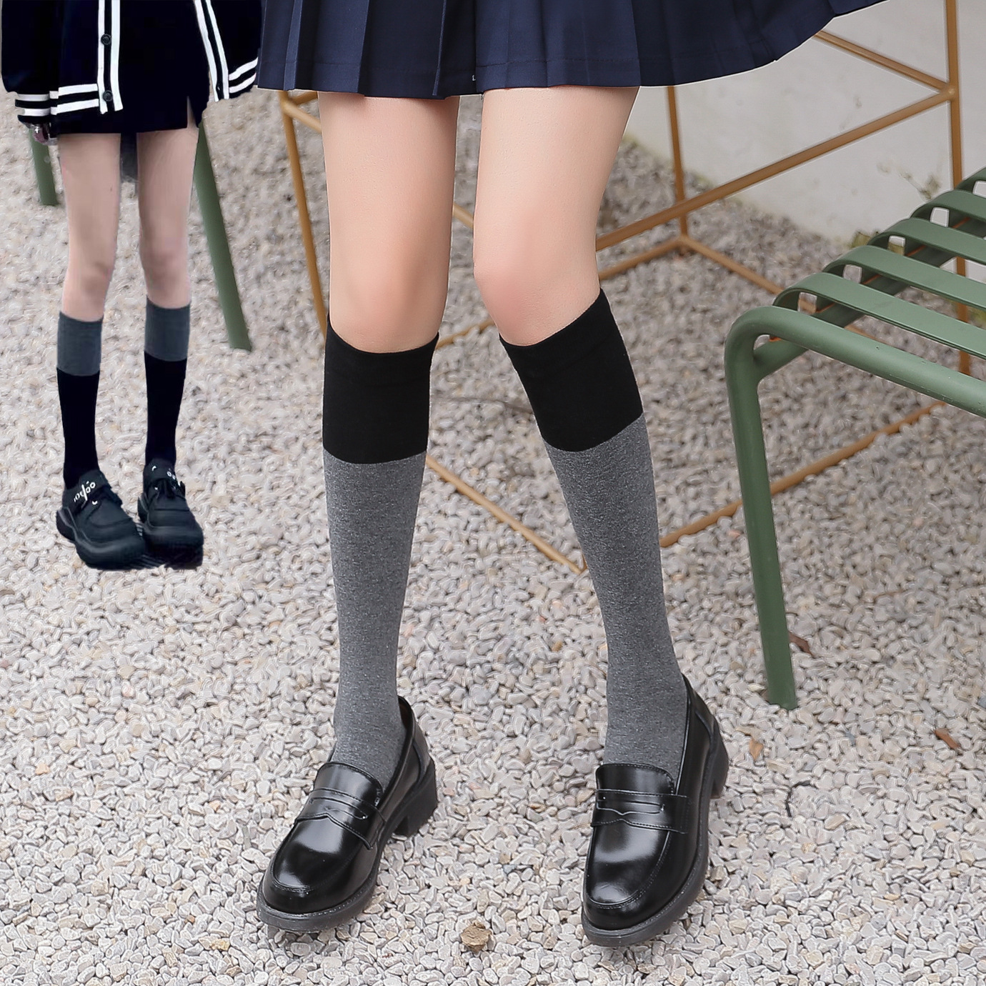 纯色拼接及膝袜 日韩袜子 中长筒小腿袜 纯色高筒袜jk袜-阿里巴巴