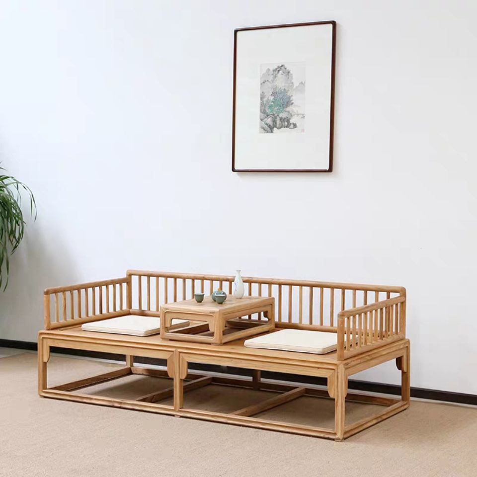 老榆木免漆罗汉床现代中式禅意罗汉榻全实木家具茶楼会所北京茶室