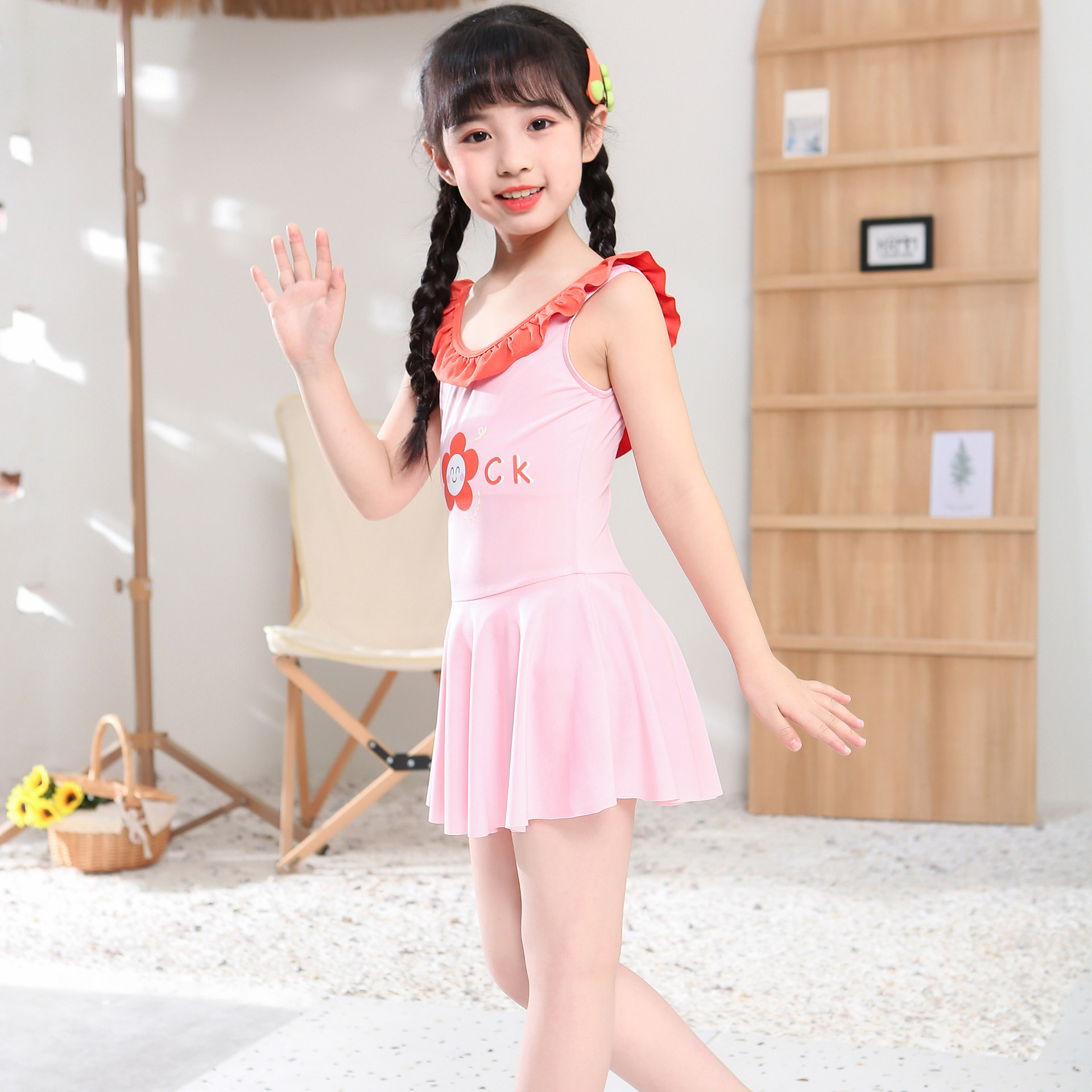 儿童泳衣女童中小童连体公主裙式泳衣夏季防晒速干沙滩温泉游泳装
