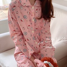 mihashikk韩版两色少女可爱猫咪睡衣60支梭织纯棉薄款居家服套装