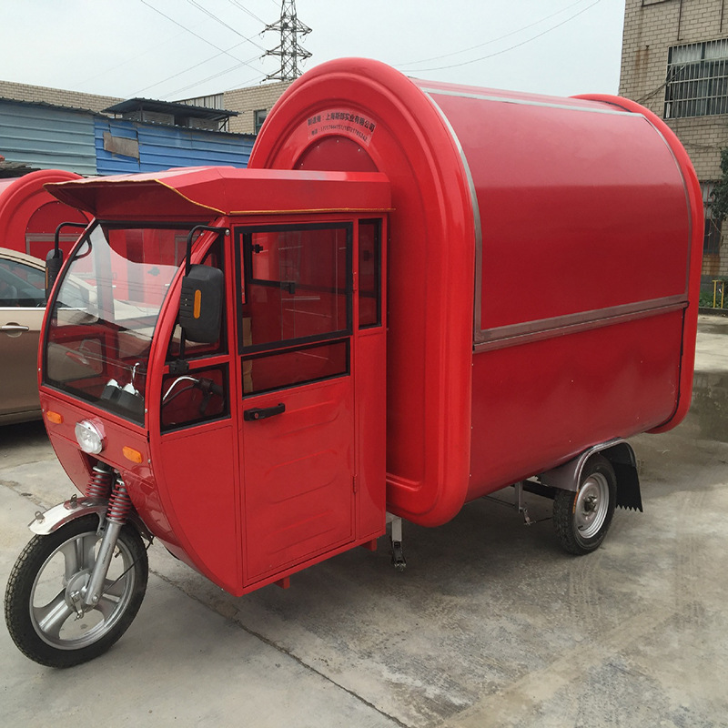 工厂出口欧美带驾驶室电动三轮小吃车 薯条汉堡美食车 流动售货车