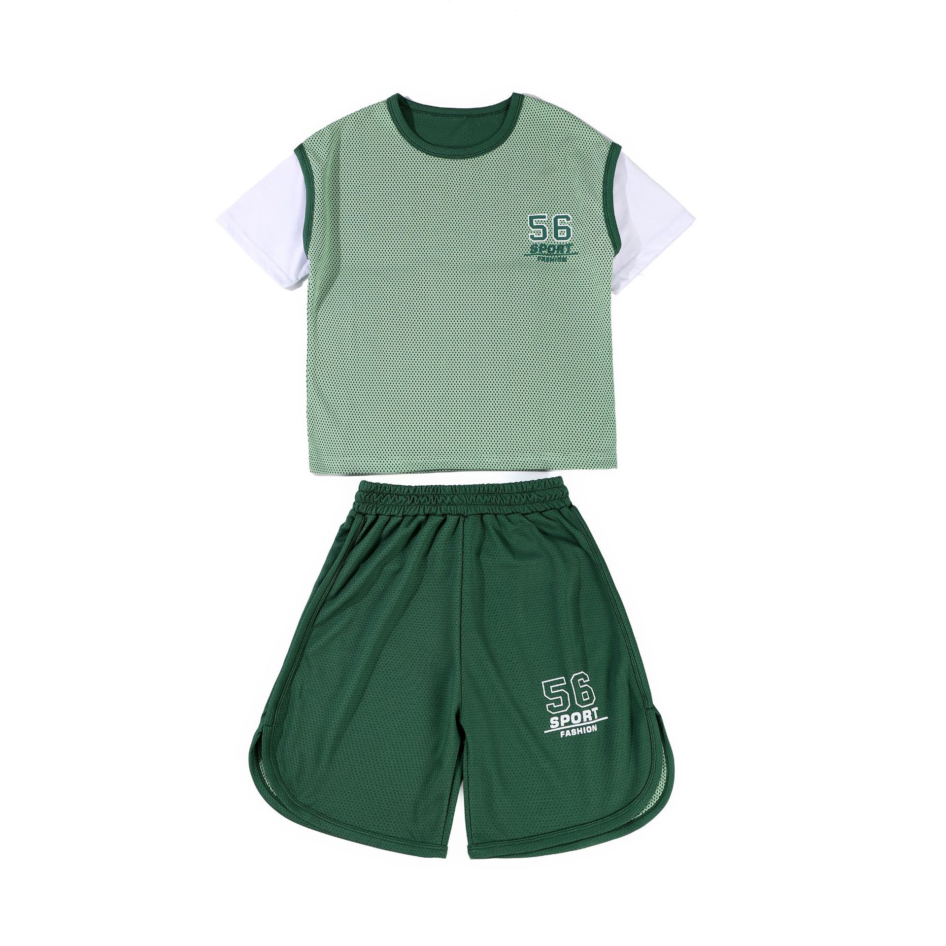 Boy's Sportswear Summer 2022 New Thin Medium and Big Children Quick-Drying T-shirt Shorts Two-Piece Children's Clothing Summer