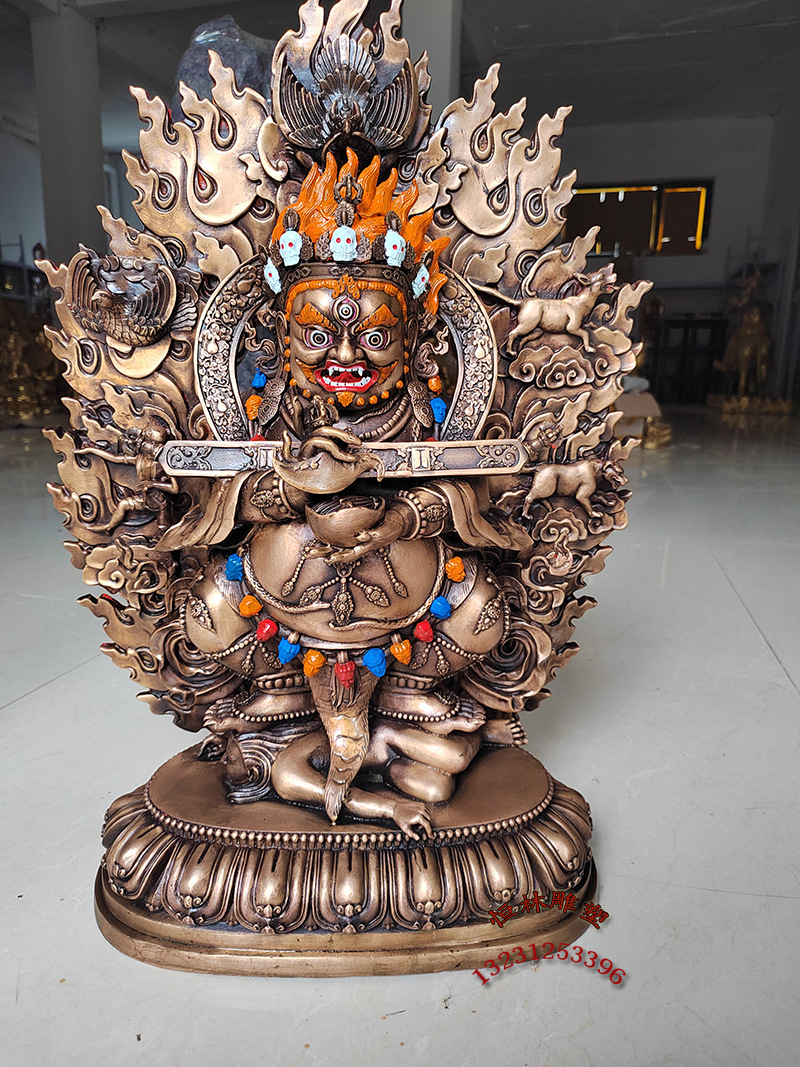 二臂大黑天护法佛像纯铜藏传寺庙铸铜六十公分红棒怙主密宗铜雕像