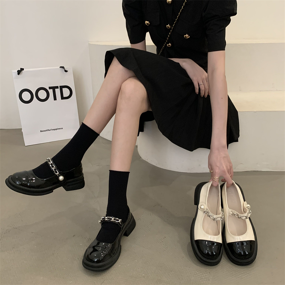 jk黑色小皮鞋乐福鞋冬季加绒女鞋法式小香风配裙子白色玛丽珍单鞋