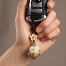 天然菩提根雕刻招财猫精致可爱挂饰汽车钥匙扣创意女手机链挂件绳