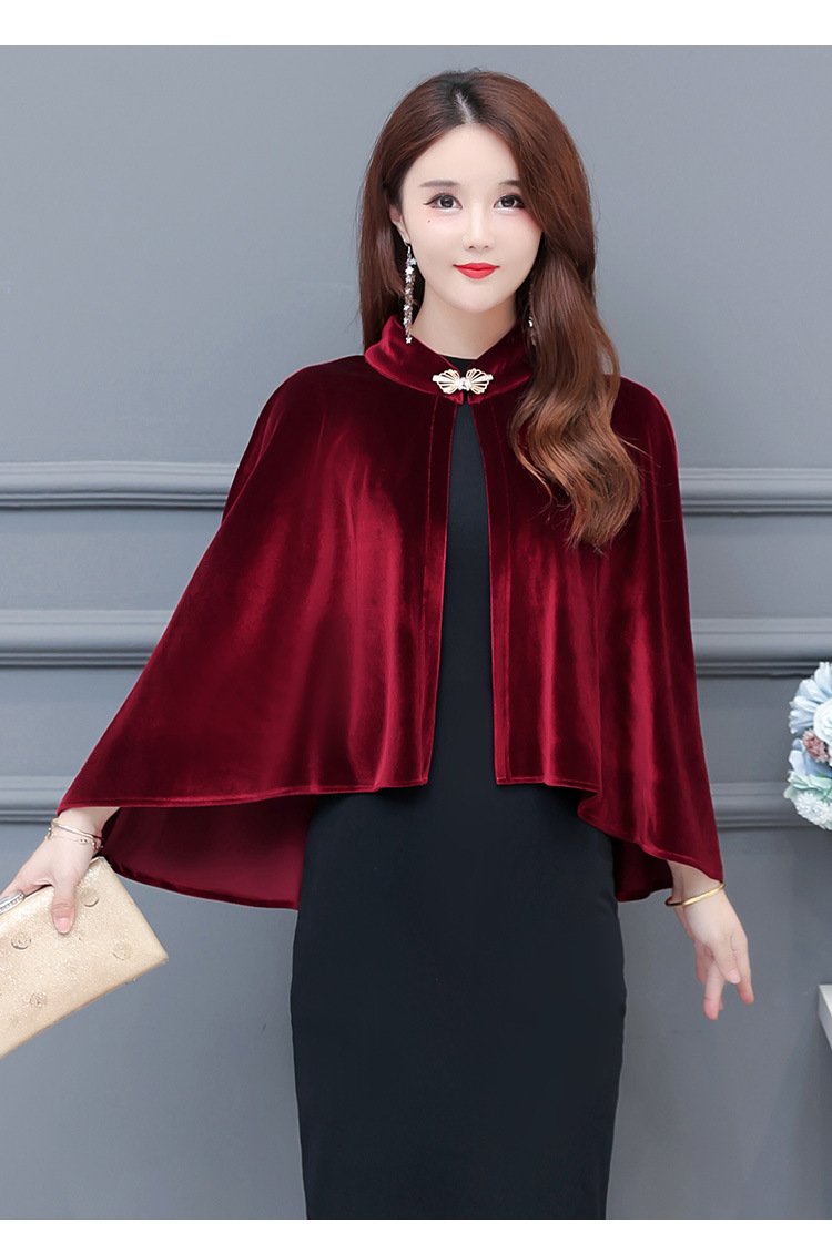 秋季新款斗篷女立领金丝绒加厚外套配裙子旗袍的披肩外搭潮