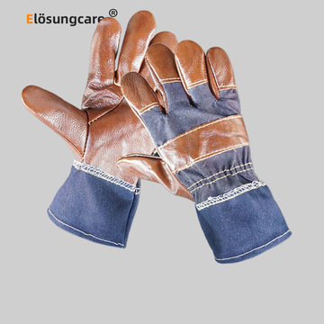 【elosung】头层牛皮牛仔布深色分掌电焊手套ec-2359