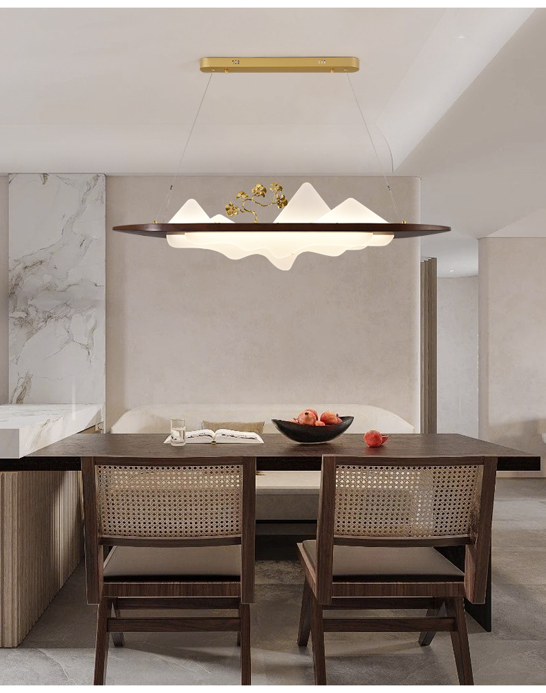 茶室吊灯新中式led客厅长方形冰山古典别墅书房禅意餐厅桌前台灯