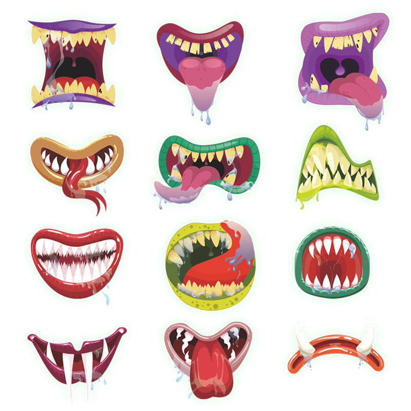ygp-p114卡通夜光怪物嘴巴墙贴 万圣节荧光贴纸 节庆装饰粉光墙贴