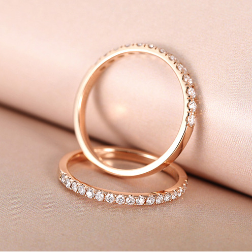 钻石排戒18k金轻奢排镶小碎钻钻戒彩金碎钻小戒指女守护尾戒精致