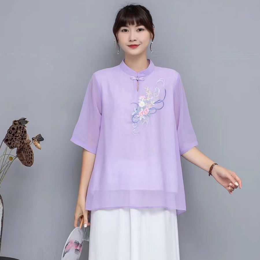 New Chinese Style Embroidery Zen Tea Clothes Summer Zen Dance Dresses New Chinese Women's Clothing Hanfu Travel Clothing Mom Clothes