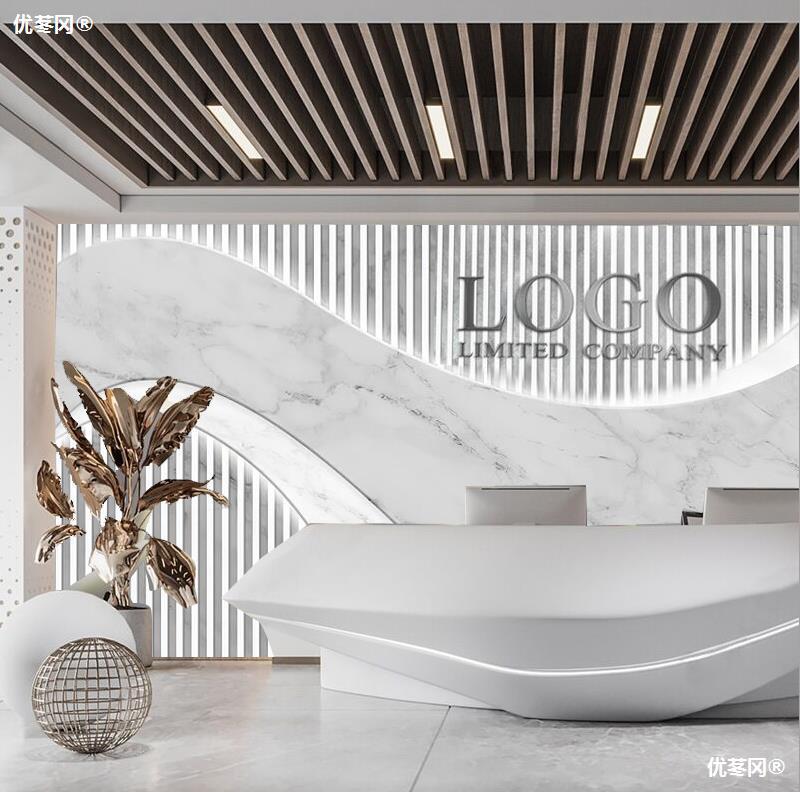 公司背景墙前台logo形象墙壁画3d办公室几何仿大理石网红直播墙布