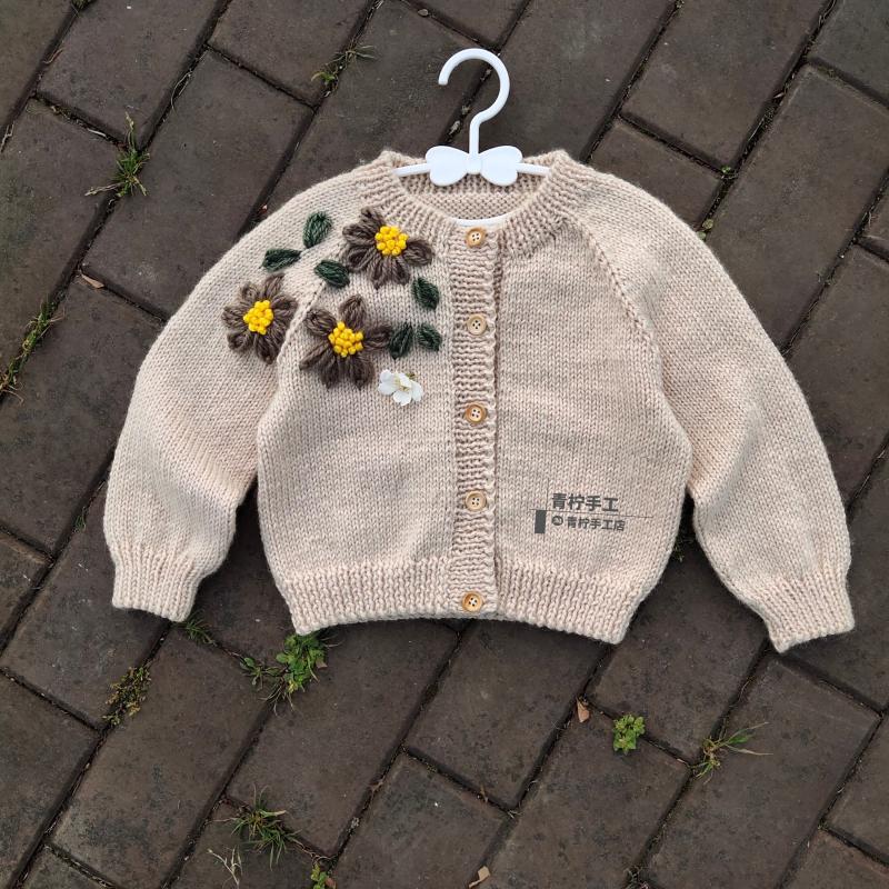 青柠手工店儿童毛衣外套手编羊毛线粗棒针编织宝宝开衫外套材料包