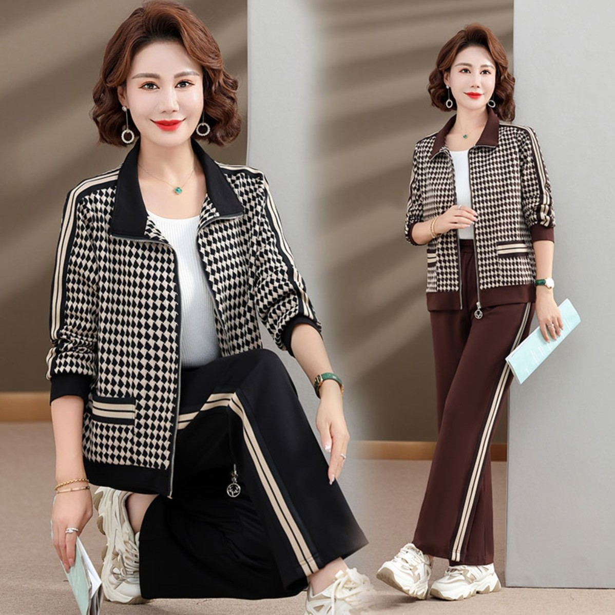 Mom Leisure Sports Suit Middle-Aged Spring and Autumn Clothing Western Style Women's Clothing 50-60 Years Old 40 Middle-Aged and Elderly Sportswear Live Broadcast