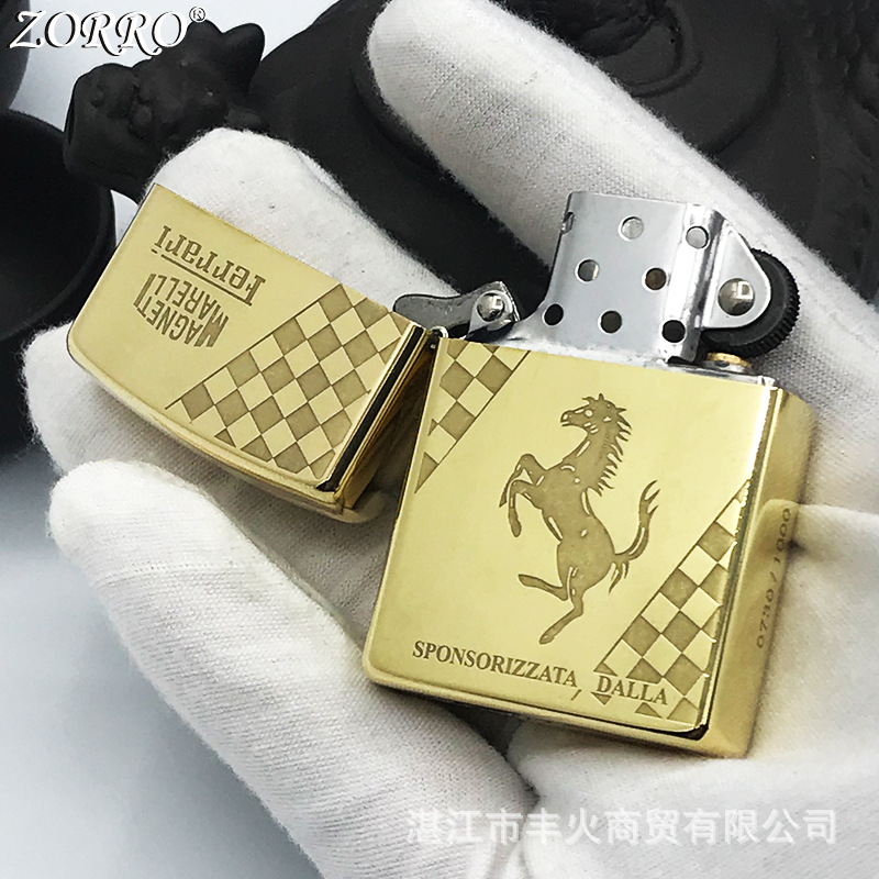 正品zorro佐罗法拉利煤油打火机纯铜精雕个性网红礼品厂家批发
