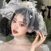 2024新款手工仙美花朵头饰结婚摄影高级感时尚旅拍韩式遮面头纱