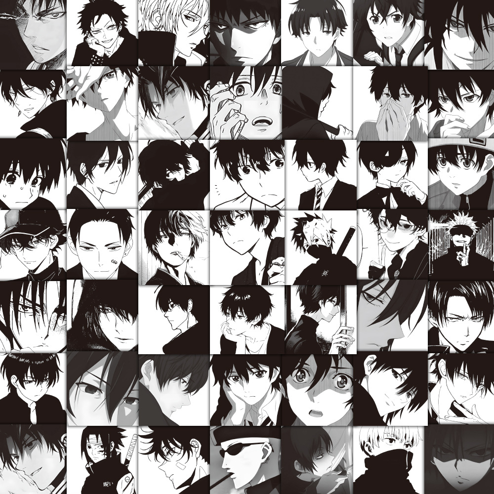 60张黑白漫画男生头像贴纸卡通动漫水杯笔记本平板防水装饰手账贴