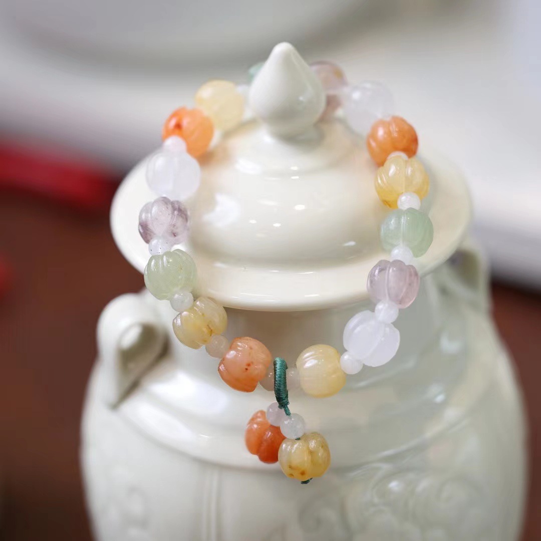 Lingyin Temple Same Style Jinsi Jade Bracelet Couple Ethnic Style Pumpkin Beads Bamboo Bracelet Topaz Hanging Gourd Hand Jewelry