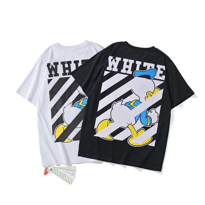 夏季潮牌offwhite宽松短袖唐老鸭联名运动休闲男女情侣装圆领上衣