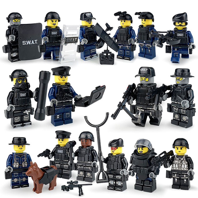 兼容乐高小颗粒人仔军事反恐特警警察武器人偶装备拼装积木玩具