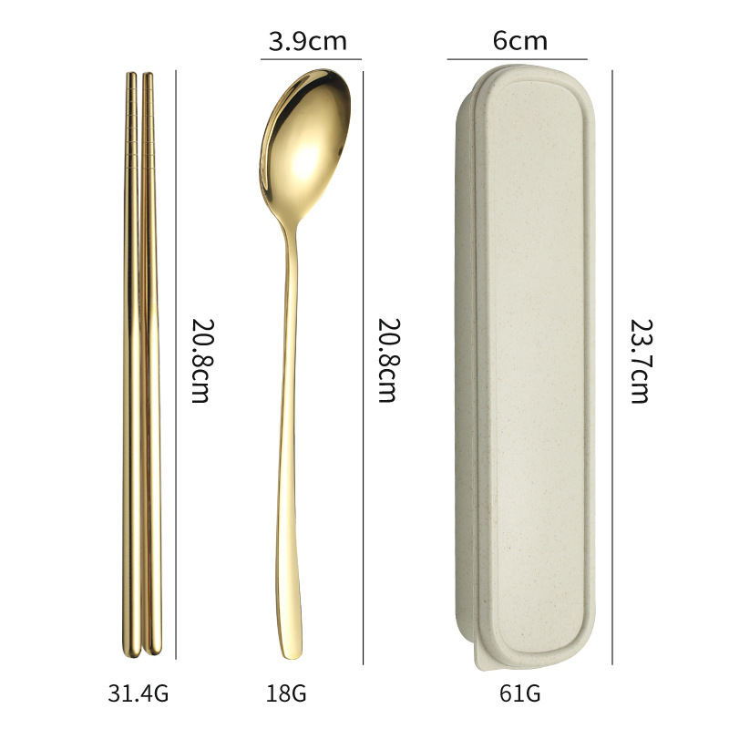 Stainless Steel Portable Tableware Set Chopsticks Spoon Single Storage Box Portable Tableware Box Fork Three-Piece Set