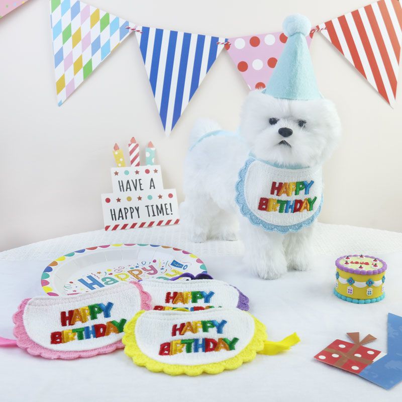 Pet Birthday Hat Decoration Props Dog Saliva Towel Cat Birthday Dress up Small Dog Triangular Binder Bib