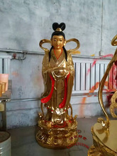 批发善财龙女佛像纯铜铸造寺院黄铜1米7观世音菩萨 童男童女铜像