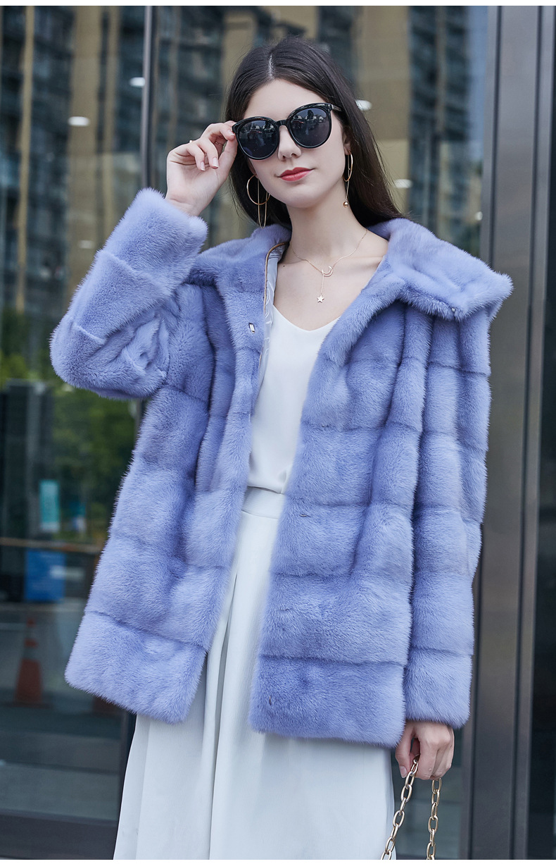 2021外贸跨境进口整貂中长款方领带帽女貂皮大衣水貂皮草外套