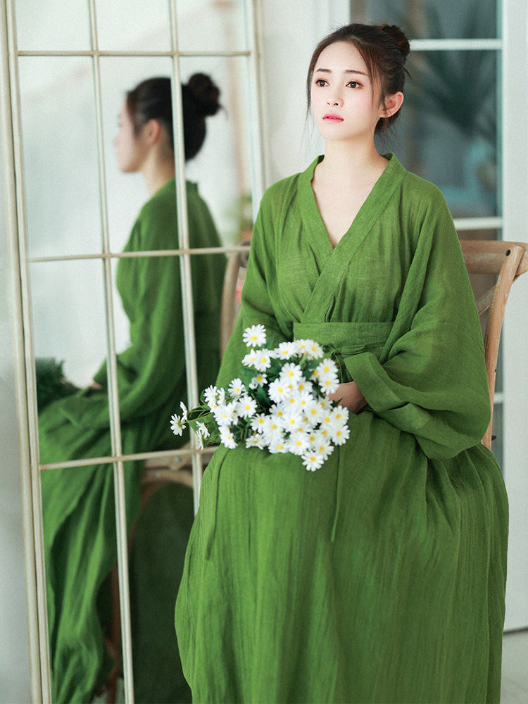 国风绿色连衣裙女春夏2022年新款改良汉服长裙仙女拍照裙子