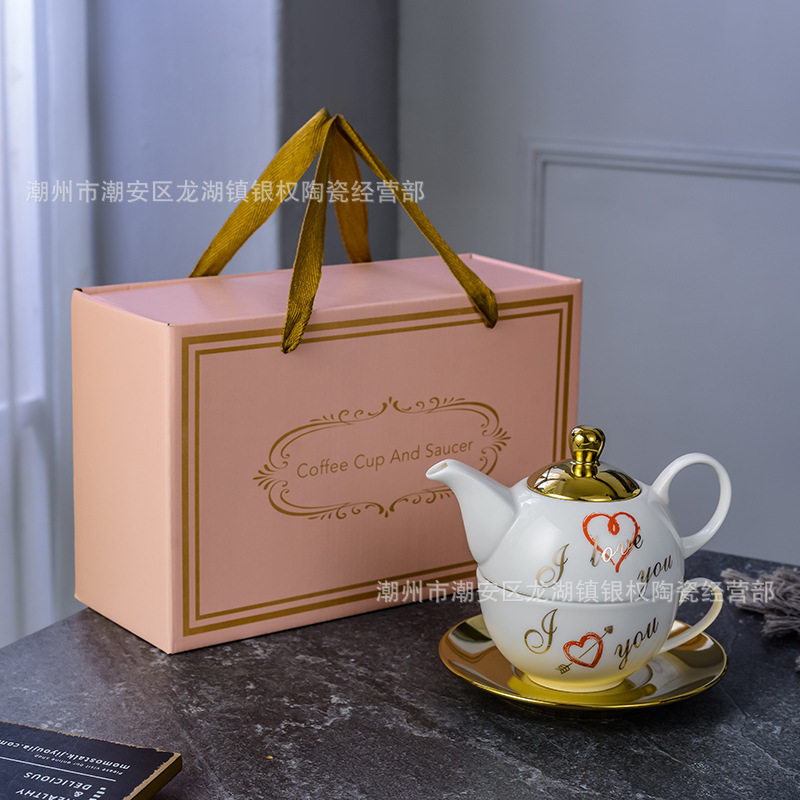 European-Style Coffee Shop Home Living Room Office Afternoon Tea Coffee Set Golden Edge Mother and Child Pot Tea Set