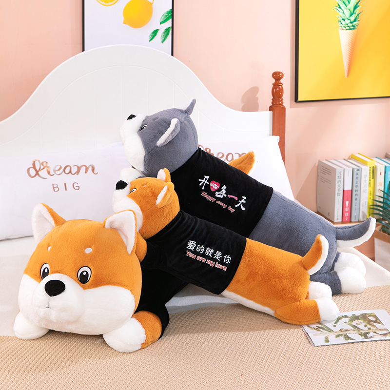 Long Hair Husky Doll Shiba Inu Dog Long Sleeping Pillow Cartoon Plush Toy Gift Clothes Detachable