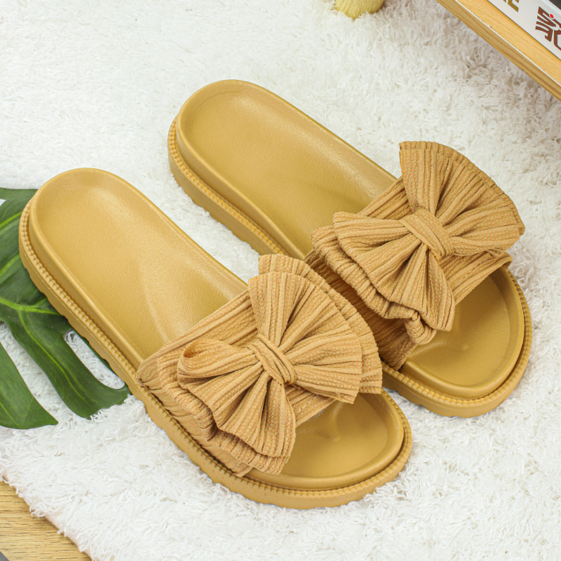 Cross-Border Fresh Bowknot Flat Slippers Women's Beach Net Red Casual Outdoor Flip-Flops Summer Wholesale