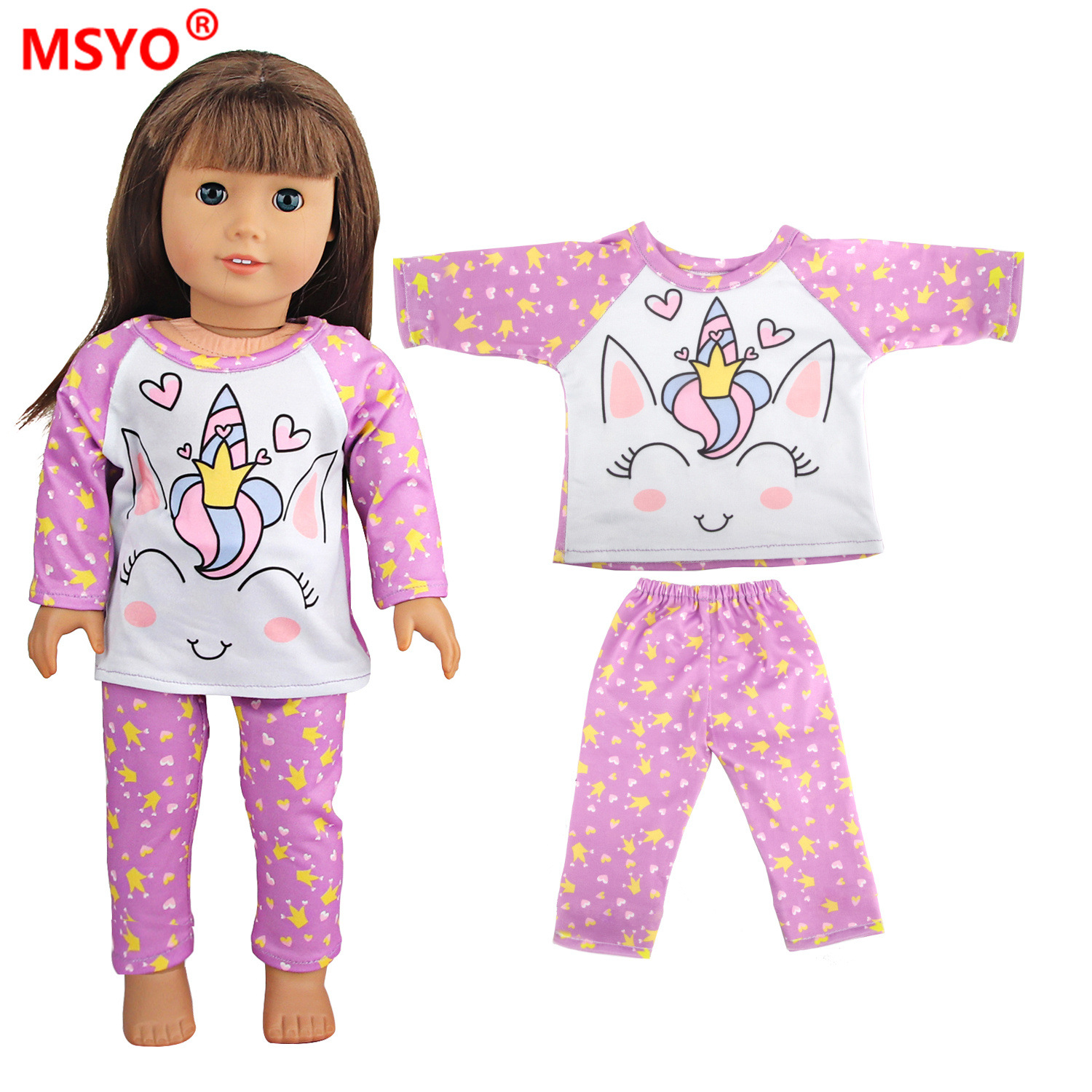 18寸美国女孩娃娃皇冠独角兽星星睡衣重生娃娃衣服american girl