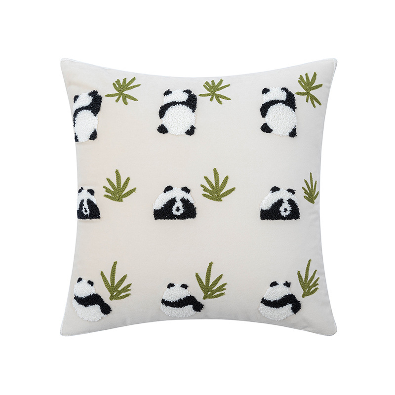 Cartoon Panda Embroidery Pillow Cover Nordic Instagram Style Living Room Sofa Cushion Decoration Waist Pillow Bedside Cushion Wholesale