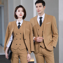 时尚韩版西装长袖棕色长裤粘纤高端长袖四季西服男女同款职业工装