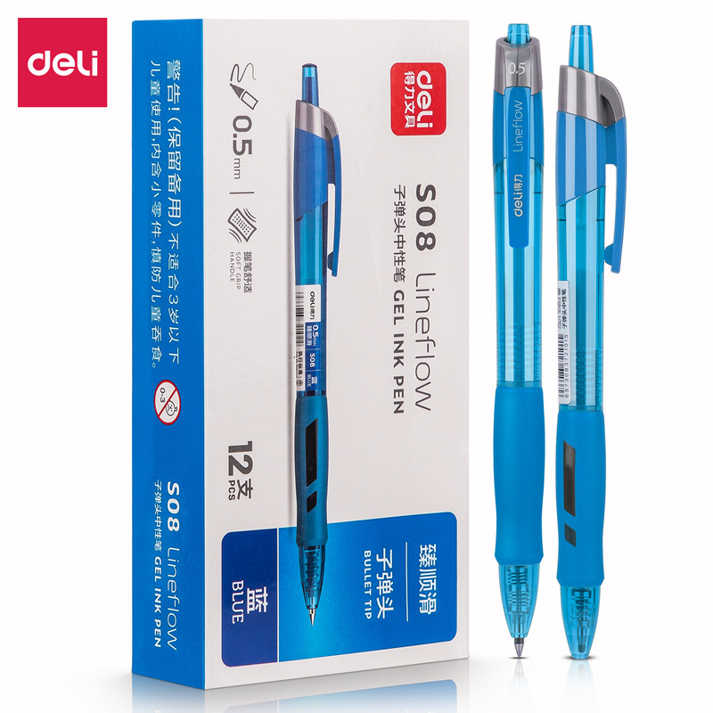 Deli S08 Press Gel Pen Black Smooth 0.5 Black Pen Press Type Student Signature Pen Ballpoint Pen Ball Pen