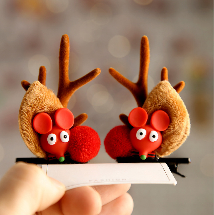 Christmas Headwear Barrettes Elk Horn Hairpin Adult Super Fairy Mori Girl Christmas Clip Subnet Red a Pair of Hairclips Hair Accessories