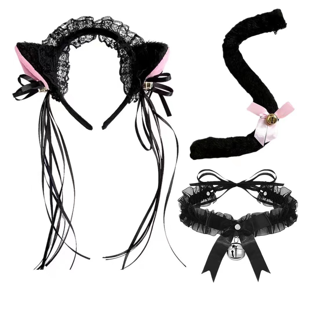 Cross-Border Supply Animal Headdress Halloween Cat Ear Headband Cute Adult Plush Tail Sexy Suit Dress up