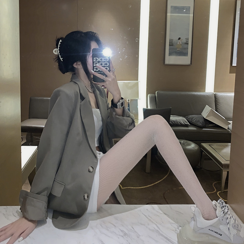 性感白色渔网丝袜女辣妹亮钻镂空美腿穿搭连裤春夏秋款ins潮牌