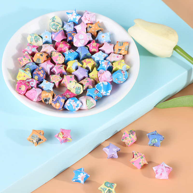 幸运星折纸卡通图案可爱星星折纸儿童手工diy折星星纸条批发