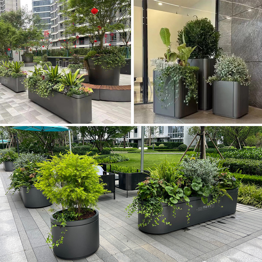 outdoor stainless steel flower box partition fence iron art flower box movable planting trough sales department flower pool landscape flowerpot