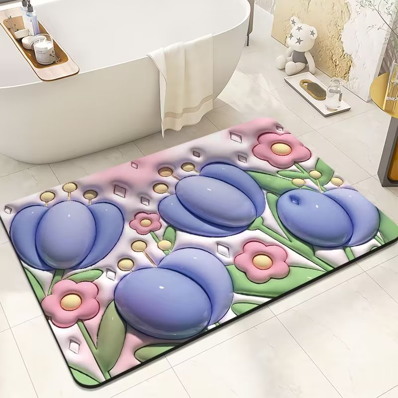 New Diatom Ooze Soft Cushion 3D Bathroom Absorbent Floor Mat Bath Non-Slip Floor Mat Toilet Toilet Quick-Drying Door Mat
